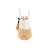 Melita Off-White Large Tote Bag with crochet detailing and tassel, showcasing bohemian sophistication.