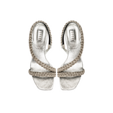 Ronda Silver Mid-Heel Asymmetric Sandal