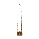 Alessa Camello Card Holder with removable strap featuring embroidered balls and a signature metallic thread detail.