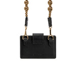 Alessa Black Card Holder with detachable strap and embroidered details for stylish accessibility.