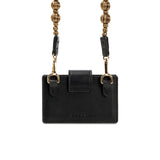 Alessa Black Card Holder with detachable strap and embroidered details for stylish accessibility.