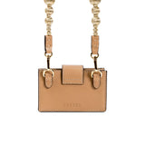 Alessa Cappucino Card Holder with detachable strap and embroidered details, showcasing elegant craftsmanship.