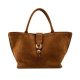 Boho Chic Medium Camello Tote Bag in rich suede with expandable sides and a stylish silhouette.