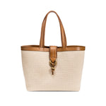 Boho Chic medium off-white tote bag with brown straps, designed for style and versatility for women on the go.