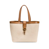 Boho Chic medium off-white tote bag with brown straps, designed for style and versatility for women on the go.