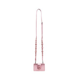 Alessa Metallic Pink Card Holder with a stylish beaded strap, perfect for elegance and functionality.