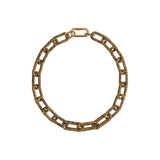 Catena rectangular necklace in antique gold with a unique chain link design, ideal for elegant occasions.