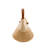 Stylish Melita Natural Large Tote Bag with woven raffia detailing and wooden handles for a chic summer look.