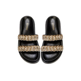 Ronda Black & Antique Gold Flat Comfort Slides