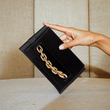 Catena Black & Gold Envelope Satin Clutch