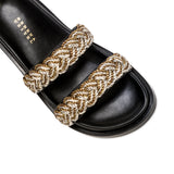Ronda Black & Antique Gold Flat Comfort Slides