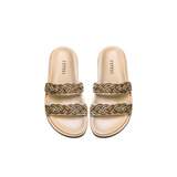 Ronda Nude & Antique Gold Flat Comfort Slides