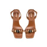 Delphine Camello Mid-Heel Ankle Cross Sandal