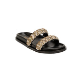 Ronda Black & Antique Gold Flat Comfort Slides