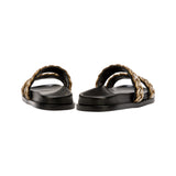 Ronda Black & Antique Gold Flat Comfort Slides