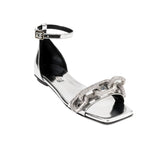 Catena mirror flat ankle sandal featuring a stylish chain detail and a sleek design, perfect for chic summer outings.