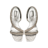 Ronda Silver Mid-Heel Asymmetric Sandal