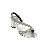 Ronda Silver Mid-Heel Asymmetric Sandal