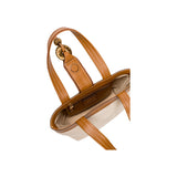 Interior view of Boho Chic Small Off White Tote Bag featuring tan leather straps and elegant lining.