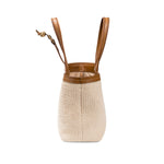 Boho Chic medium off white tote bag with brown straps and expandable sides, perfect for daily use or overnight trips.
