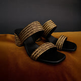 Bellina Black Mid-Heel Two Straps Sandal