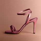 Kibele Metallic Pink High-Heel Ankle Cross Sandal