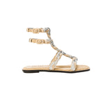 Ronda Natural & Silver Flat Ankle Strap Sandal