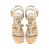 Ronda Natural & Silver Flat Ankle Strap Sandal