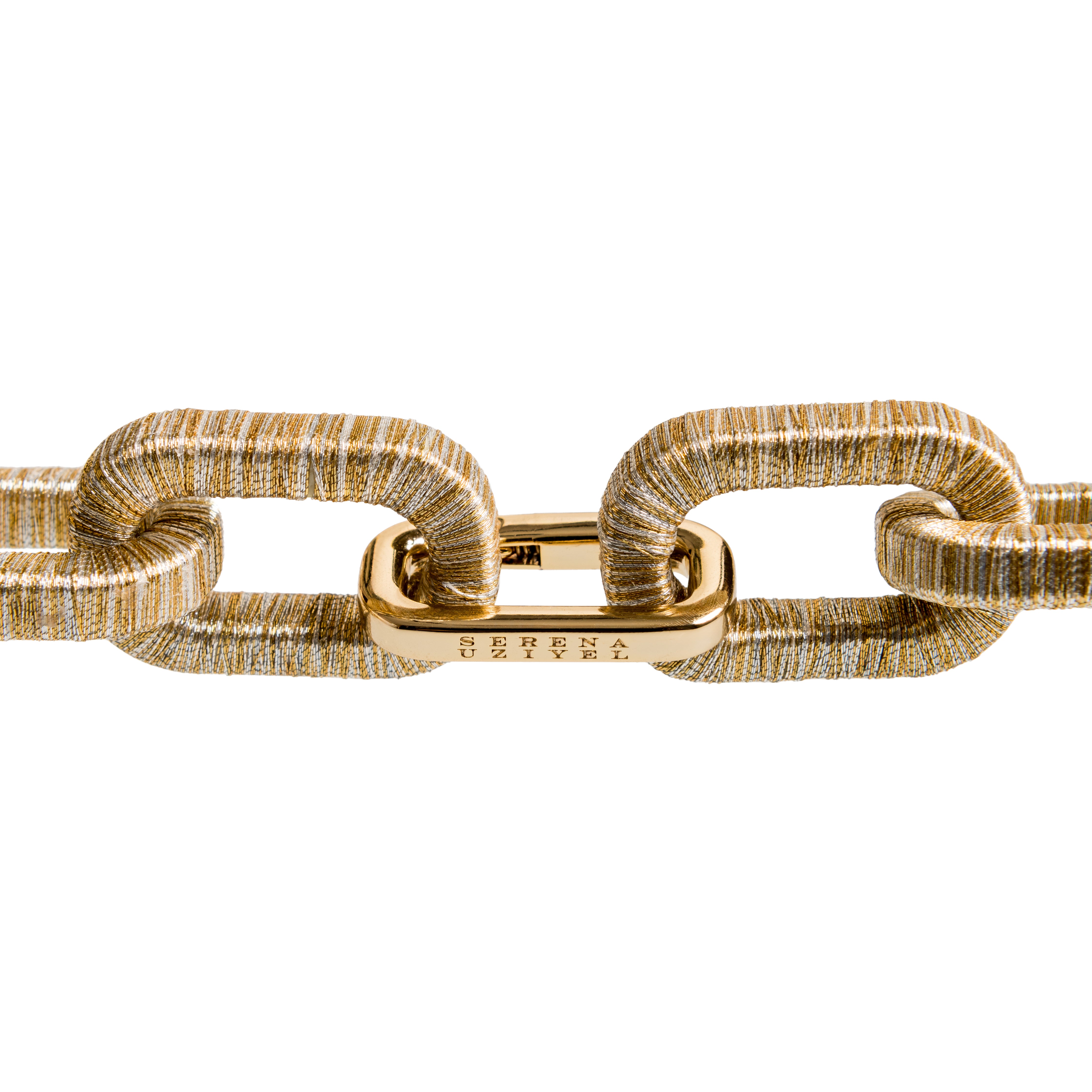 Close-up of Catena Necklace featuring a gold chain and clasp by Serena Uziyel.