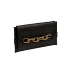 Catena Black Envelope Clutch crafted from Italian leather with antique gold chain embroidery, ideal for night outings.