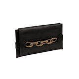 Catena Black Envelope Clutch crafted from Italian leather with antique gold chain embroidery, ideal for night outings.
