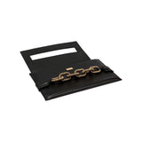Catena Black Envelope Clutch, handcrafted Italian leather with antique gold chain, ideal evening accessory.