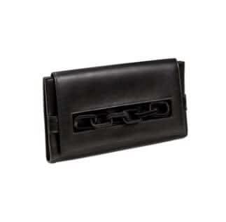 Catena Black Envelope Clutch in leather with matte chain design, perfect for stylish occasions.