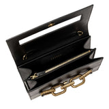 Elegant open Catena Day to Night Black Bag showcasing Italian leather and unique chain link design.
