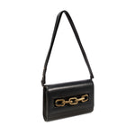Catena Day to Night Black Bag featuring gold chain closure, Italian leather, and a versatile strap for effortless styling.