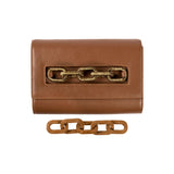 Catena Day to Night Camello Bag in luxurious brown leather with gold chain detail and top closure.