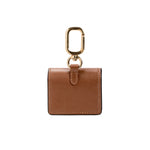 Catena Notte Camello AirPods Case in brown leather with gold keychain clip for stylish convenience.