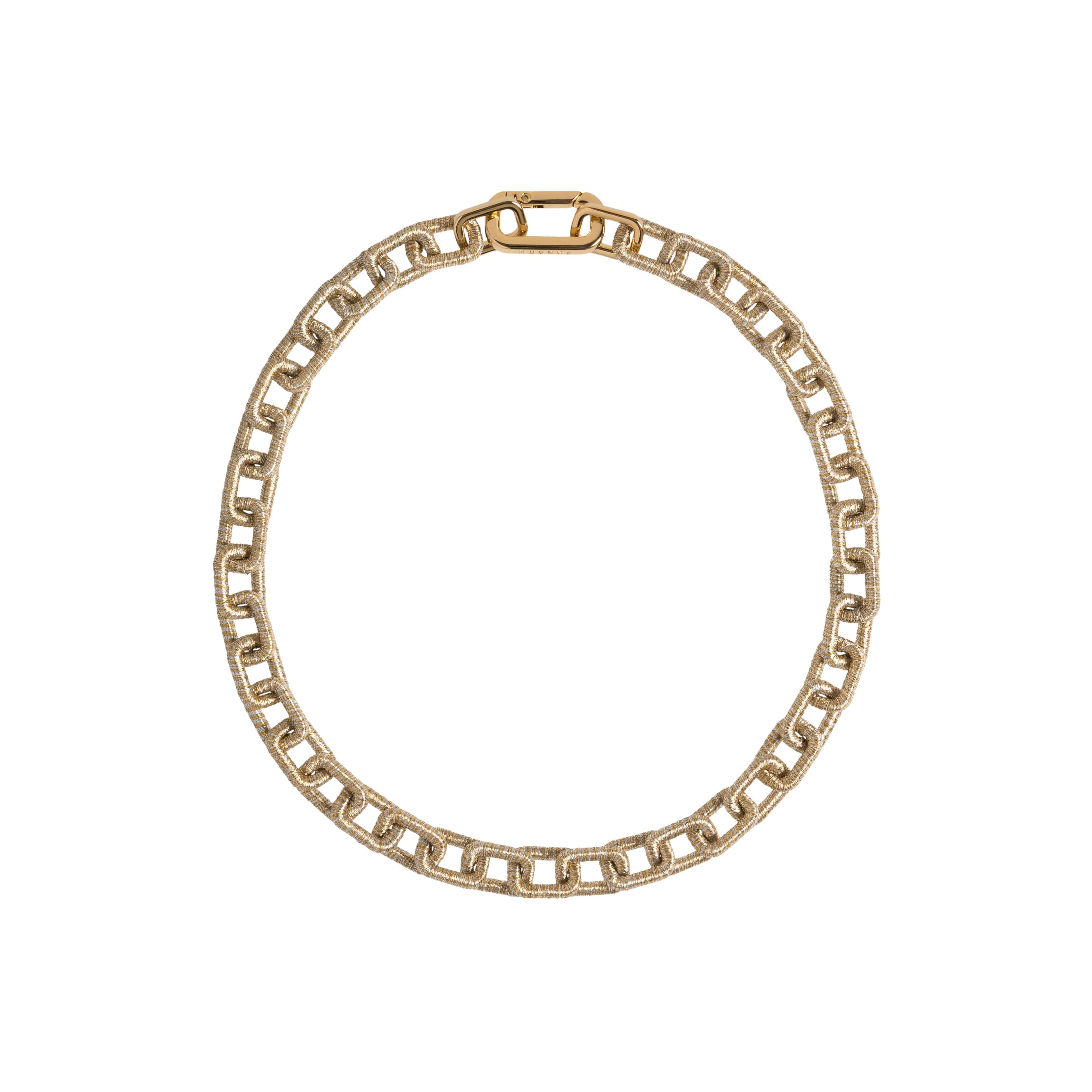 Catena Notte Necklace in gold and silver, featuring hand-wrapped metallic links for a sculptural elegance.