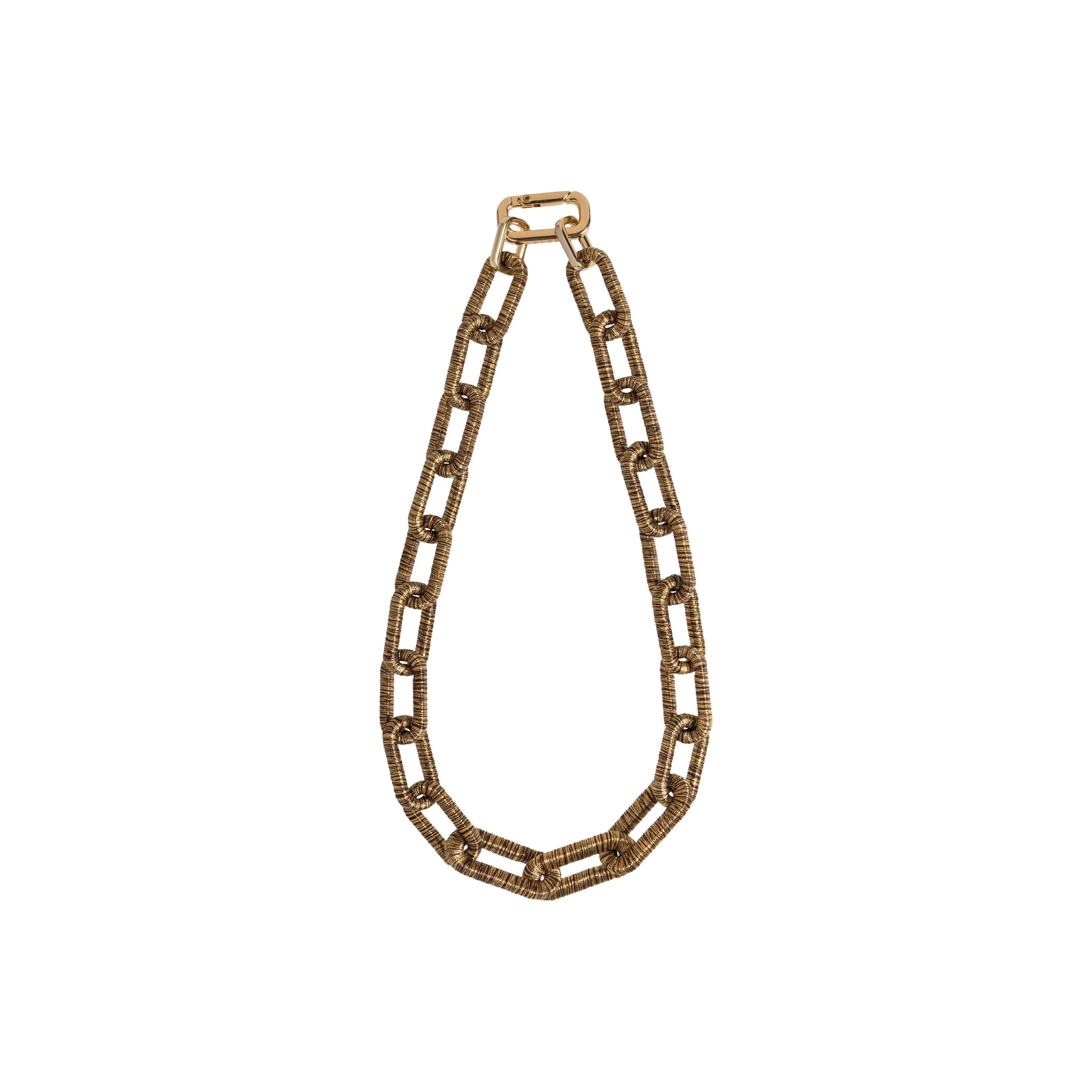 Catena Rectangular Necklace in Antique Gold, showcasing a bold and elegant design for unique jewelry styling.