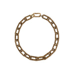 Catena rectangular necklace in antique gold with a unique chain link design, ideal for elegant occasions.