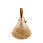 Stylish Melita Natural Large Tote Bag with woven raffia detailing and wooden handles for a chic summer look.