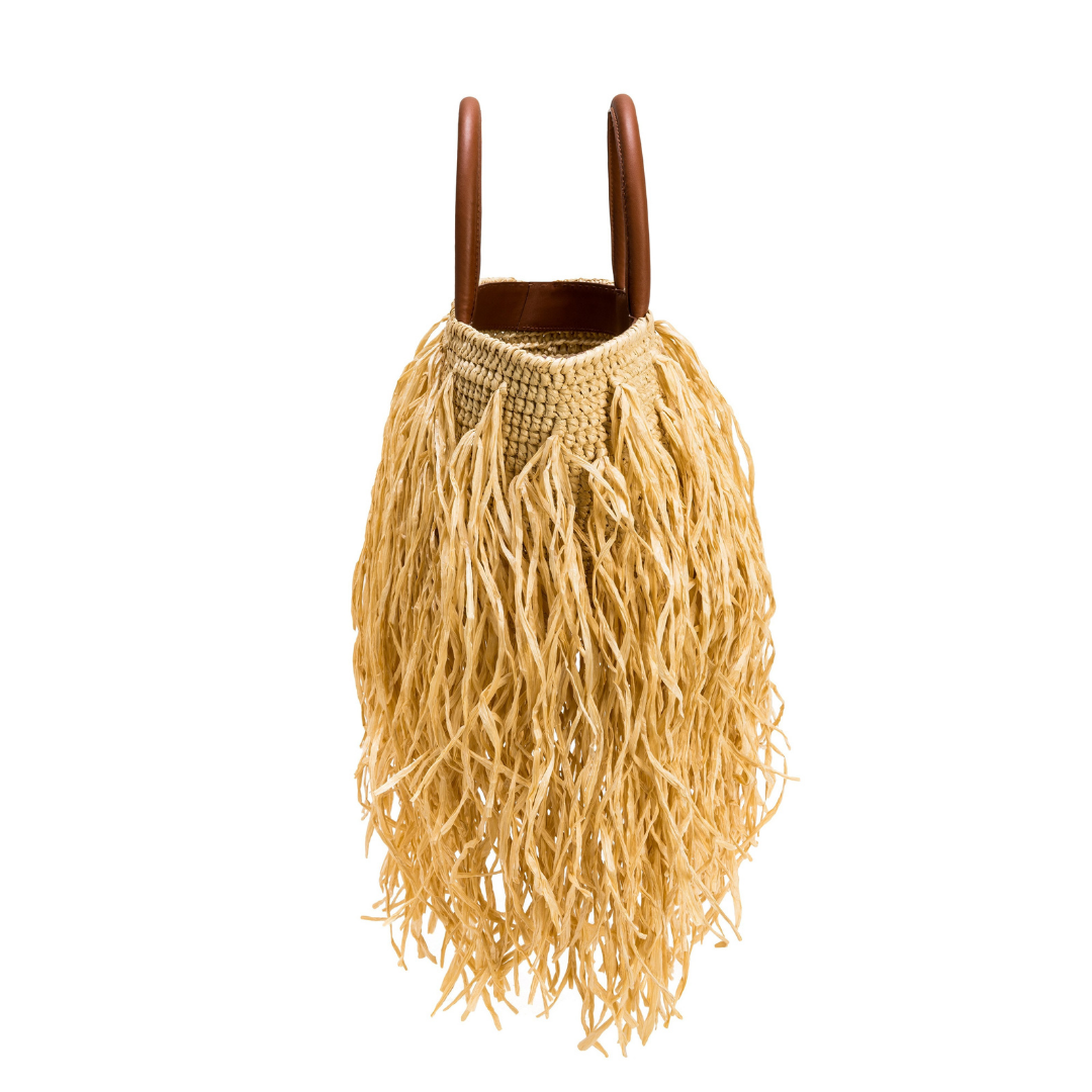 Phedora Natural Large Tote Bag with stylish straw design and brown leather handles, perfect for casual outings.