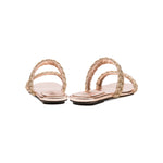 Ronda Blush Two Strap Flat Sandal with metallic braiding, showcasing a sculptural silhouette and refined design.