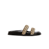 Ronda Black & Antique Gold Flat Comfort Slides