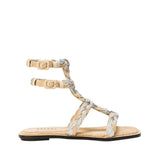 Ronda Natural & Silver Flat Ankle Strap Sandal